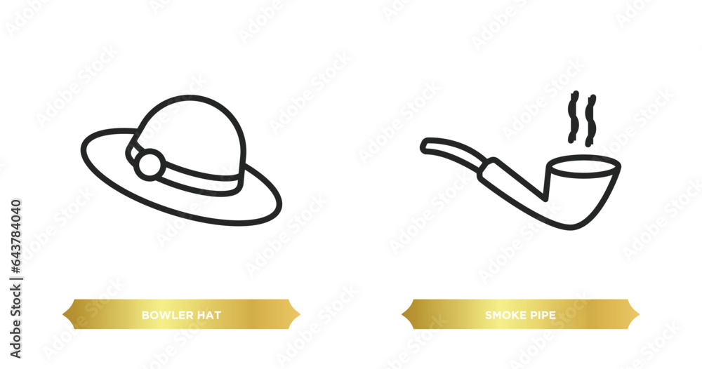 two editable outline icons from luxury concept. thin line icons such as bowler hat, smoke pipe vector. two editable outline icons from luxury concept. thin line icons such as bowler hat, smoke pipe vector.