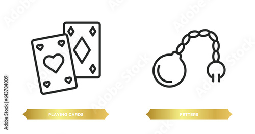 two editable outline icons from magic concept. thin line icons such as playing cards, fetters vector.
