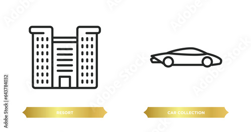 two editable outline icons from luxury collection. thin concept. thin line icons such as resort, car collection vector.