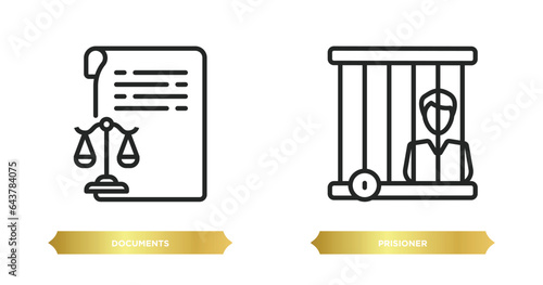 two editable outline icons from law and justice concept. thin line icons such as documents, prisioner vector.