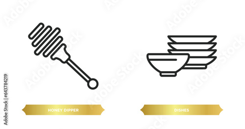 two editable outline icons from kitchen concept. thin line icons such as honey dipper, dishes vector.