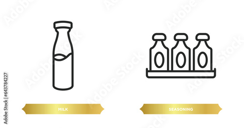 two editable outline icons from kitchen concept. thin line icons such as milk, seasoning vector.