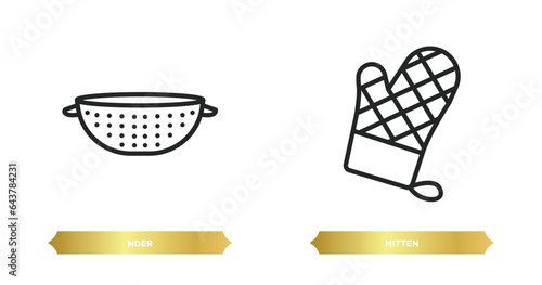 two editable outline icons from kitchen concept. thin line icons such as nder, mitten vector.