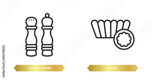 two editable outline icons from kitchen concept. thin line icons such as salt and pepper, mould vector.