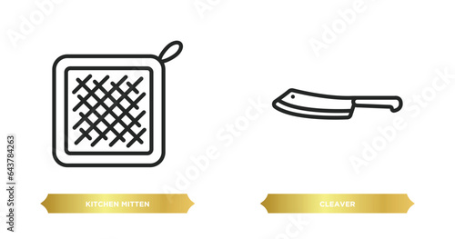 two editable outline icons from kitchen concept. thin line icons such as kitchen mitten, cleaver vector.