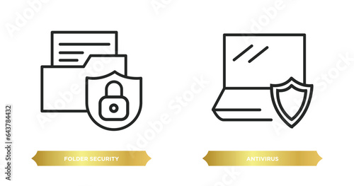 two editable outline icons from internet security concept. thin line icons such as folder security, antivirus vector.