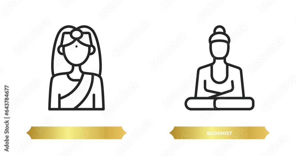 two editable outline icons from india concept. thin line icons such as , buddhist vector. two editable outline icons from india concept. thin line icons such as , buddhist vector.