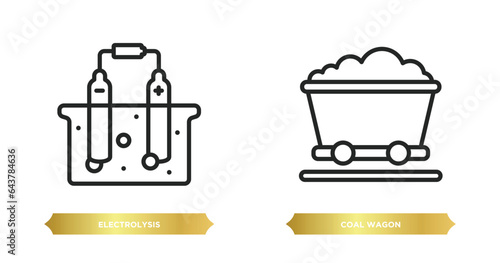 two editable outline icons from industry concept. thin line icons such as electrolysis, coal wagon vector.