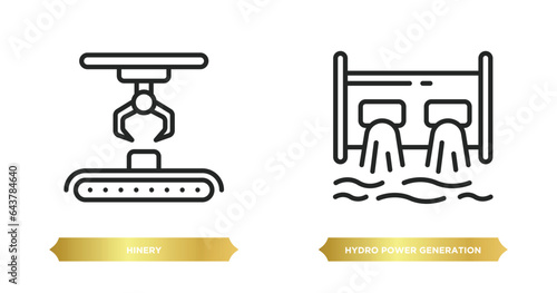 two editable outline icons from industry concept. thin line icons such as hinery, hydro power generation vector.