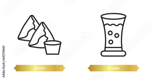 two editable outline icons from india and holi concept. thin line icons such as samosa, thandai vector.