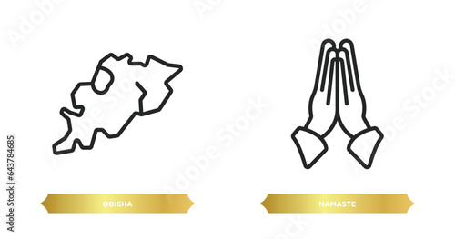 two editable outline icons from india concept. thin line icons such as odisha, namaste vector.