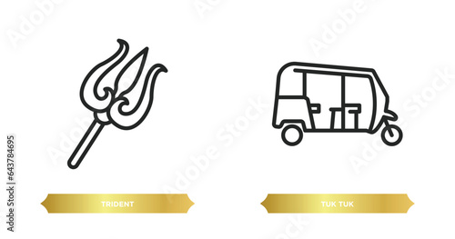 two editable outline icons from india concept. thin line icons such as trident, tuk tuk vector.