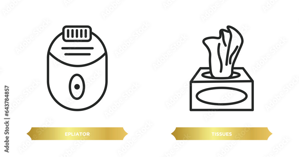 two editable outline icons from hygiene concept. thin line icons such as epliator, tissues vector. two editable outline icons from hygiene concept. thin line icons such as epliator, tissues vector.