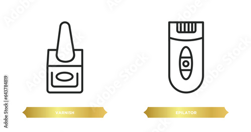two editable outline icons from hygiene concept. thin line icons such as varnish, epilator vector.