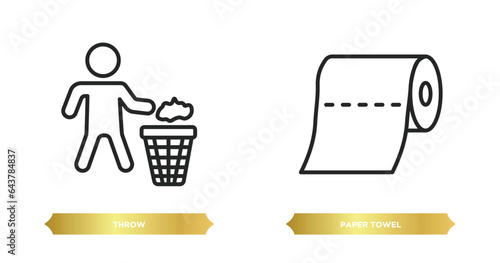 two editable outline icons from hygiene concept. thin line icons such as throw, paper towel vector.