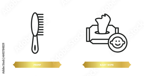 two editable outline icons from hygiene concept. thin line icons such as primp, baby wipe vector.