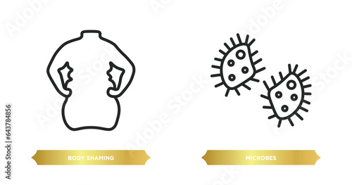 two editable outline icons from hygiene concept. thin line icons such as body shaming, microbes vector.
