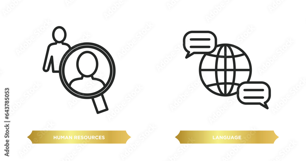 two editable outline icons from human resources concept. thin line icons such as human resources, language vector. two editable outline icons from human resources concept. thin line icons such as human resources, language vector.