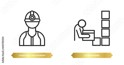 two editable outline icons from humans concept. thin line icons such as construction worker, storekeeper vector.