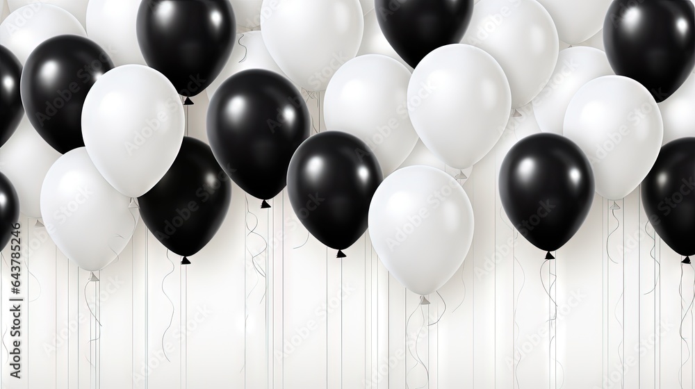 a bunch of black and white balloons hanging from a wall. generative ai a bunch of black and white balloons hanging from a wall. generative ai