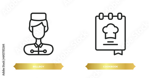 two editable outline icons from hotel and restaurant concept. thin line icons such as bellboy, cookbook vector.