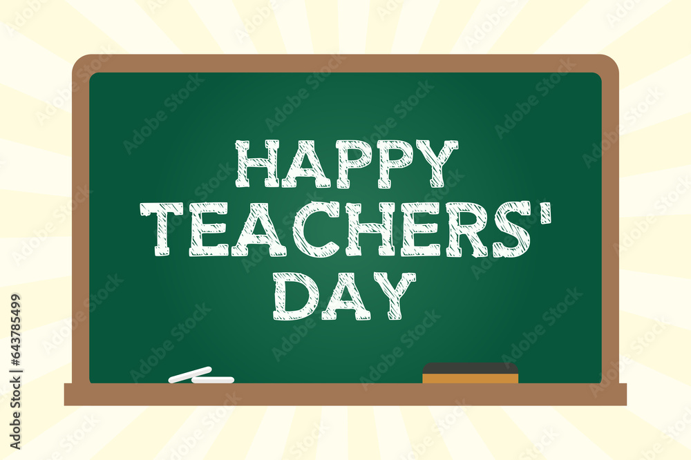 Happy teachers day written in chalk on green chalkboard greeting postcard, poster, banner. Vector illustration Happy teachers day written in chalk on green chalkboard greeting postcard, poster, banner. Vector illustration