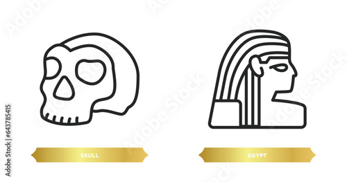 two editable outline icons from history concept. thin line icons such as skull, egypt vector.