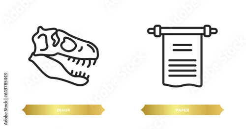 two editable outline icons from history concept. thin line icons such as diaur, paper vector.
