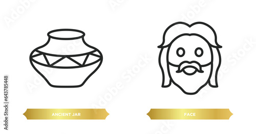 two editable outline icons from history concept. thin line icons such as ancient jar, face vector.