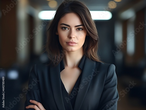 Professional businesswoman in a suit standing in an office
