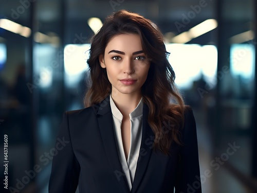 Professional businesswoman in a suit standing in an office