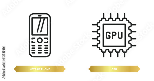 two editable outline icons from hardware concept. thin line icons such as keypad phone, gpu vector.