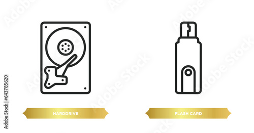two editable outline icons from hardware concept. thin line icons such as harddrive, flash card vector.