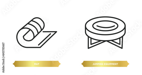two editable outline icons from gym equipment concept. thin line icons such as mat, jumping equipment vector.