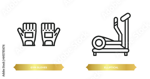 two editable outline icons from gym equipment concept. thin line icons such as gym gloves, elliptical vector.