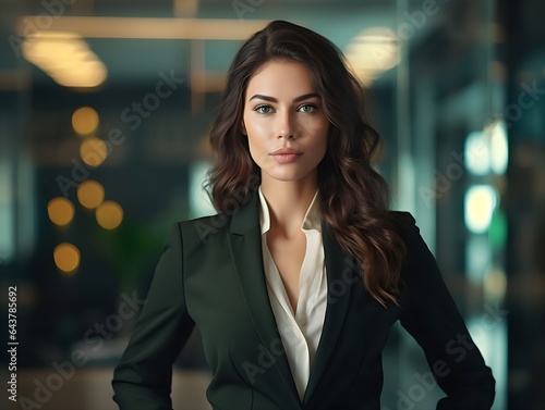 Professional businesswoman in a suit standing in an office