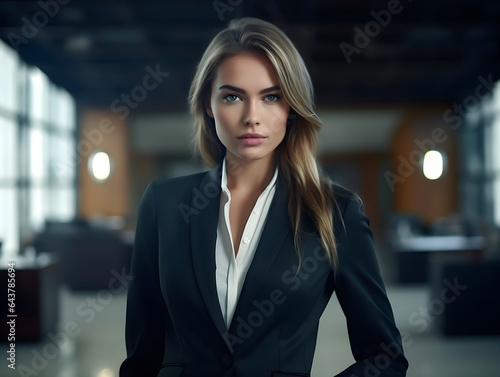 Professional businesswoman in a suit standing in an office