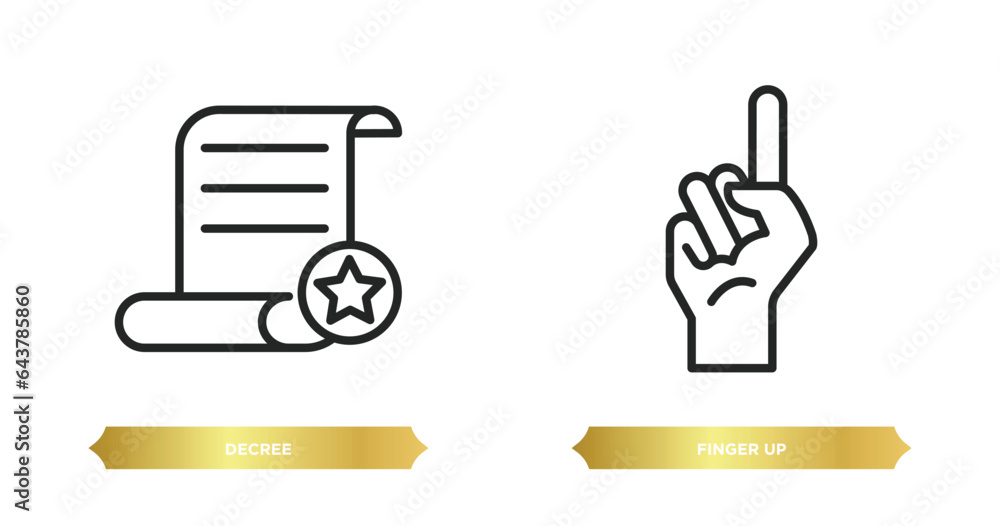 two editable outline icons from gestures concept. thin line icons such as decree, finger up vector. two editable outline icons from gestures concept. thin line icons such as decree, finger up vector.