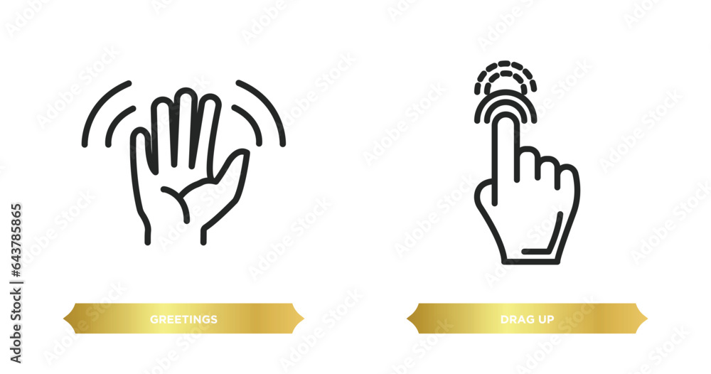 Obraz premium two editable outline icons from gestures concept. thin line icons such as greetings, drag up vector.