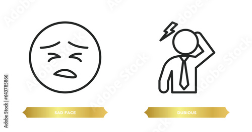 two editable outline icons from gestures concept. thin line icons such as sad face, dubious vector.