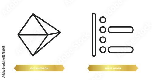 two editable outline icons from geometry concept. thin line icons such as octahedron, right align vector.