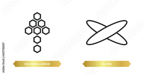 two editable outline icons from geometry collection. concept. thin line icons such as polygonal arrow up, ellipse vector.