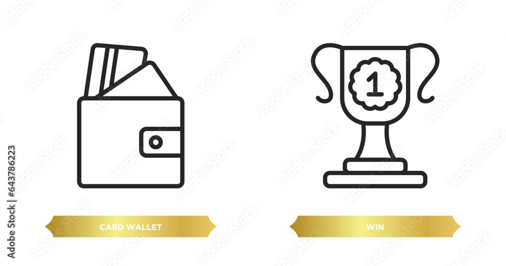 two editable outline icons from general concept. thin line icons such as card wallet, win vector. two editable outline icons from general concept. thin line icons such as card wallet, win vector.