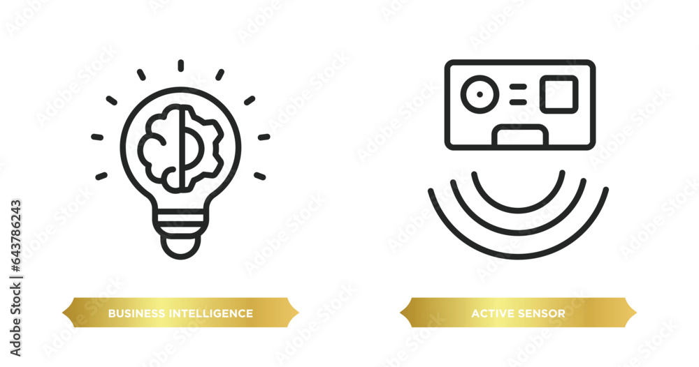 two editable outline icons from general concept. thin line icons such as business intelligence, active sensor vector. two editable outline icons from general concept. thin line icons such as business intelligence, active sensor vector.
