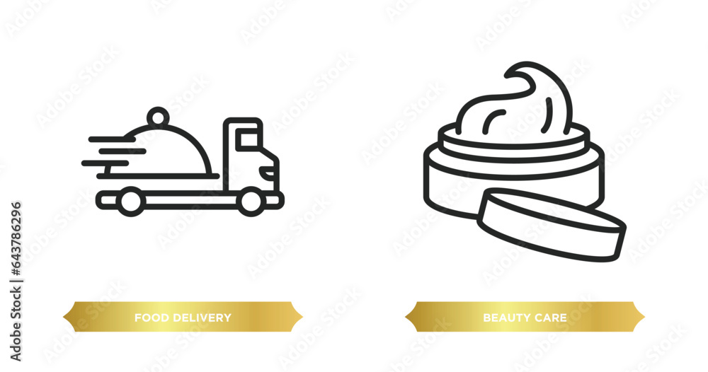 two editable outline icons from general concept. thin line icons such as food delivery, beauty care vector. two editable outline icons from general concept. thin line icons such as food delivery, beauty care vector.