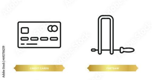 two editable outline icons from general concept. thin line icons such as credit cards, fretsaw vector.
