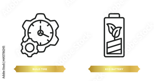 two editable outline icons from general concept. thin line icons such as build time, eco battery vector.