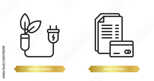 two editable outline icons from general concept. thin line icons such as biomass energy, credit history vector.