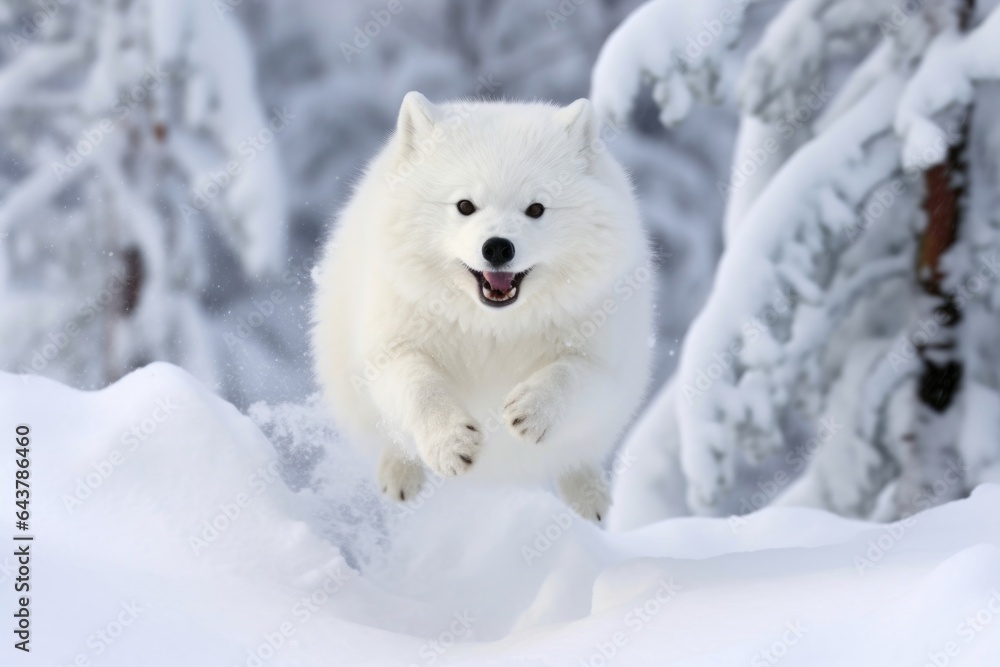 Obraz premium arctic fox leaping through deep snow