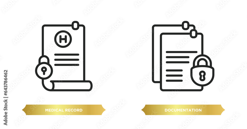 two editable outline icons from gdpr concept. thin line icons such as medical record, documentation vector. two editable outline icons from gdpr concept. thin line icons such as medical record, documentation vector.